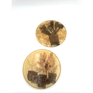 Set Of 2, 70’s Trivet-Hotplates Acrylic Wood Work Design
